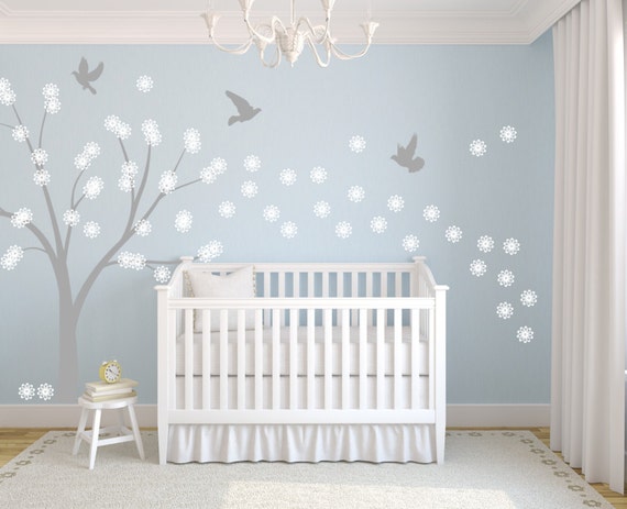 Vinyl Decal Wall Art Sticker Tree Flowers and Doves