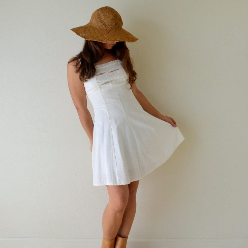 Spaghetti Strap Eyelet Cotton Sun Dress. Vintage Late 70s.