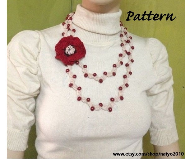 Instant Download Crochet Red Pearls Necklace Pattern