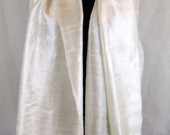 100 % Thai Raw Pure Silk Scarf Shawl Wrap 24"x62" Large in Natural White Cream H8