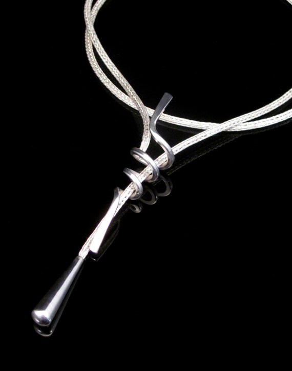 Sterling silver Viking knit lariat necklace with serpentine