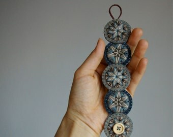 Penny Wool Felt Bracelet Wristband Cuff ø Indigo ø Hand Embroidered ø LoftFullOfGoodies