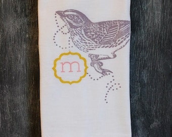 1 "JEWELED BIRD" Tea Towels- Monogrammed Towel - Floursack Kitchen Towels - Bird - Dish Towel - Tea Towel