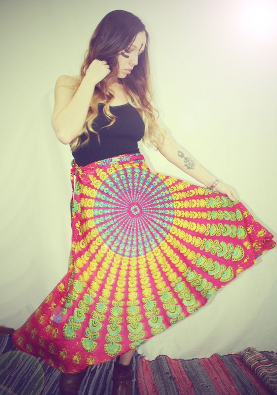 Items similar to Bohemian Wrap Skirt, Peacock Print Hippie Skirt, Cover ...