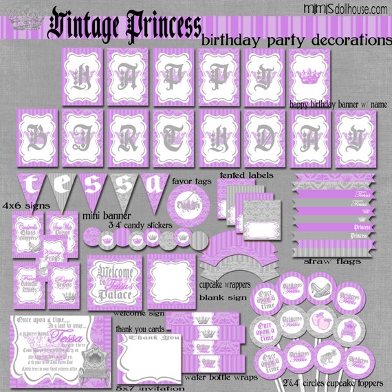 Princess Party Decorations- Printable Vintage Princess Birthday Party Decorations PDF/JPEG- As Seen on Amy Atlas Il_570xn