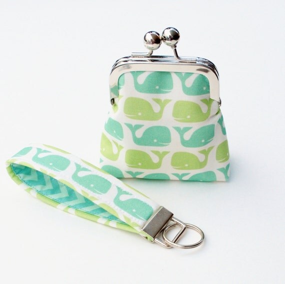 Whale Coin Purse with Keychain Nautical Change by