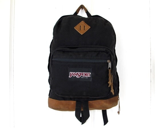 90s Black JANSPORT Backpack with Brown Leather Base