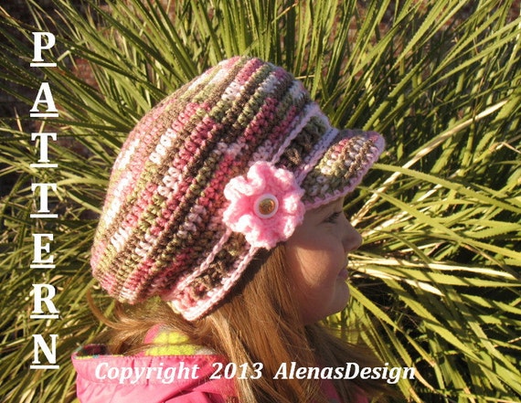 newsboy hat crochet pattern child CAMO Crochet  Slouchy 072 Newsboy  Hat Hat Pattern  Pink  Visor