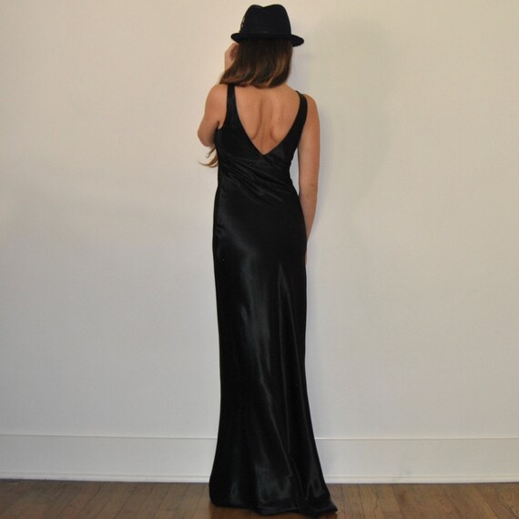 bias cut black sparkling evening gown