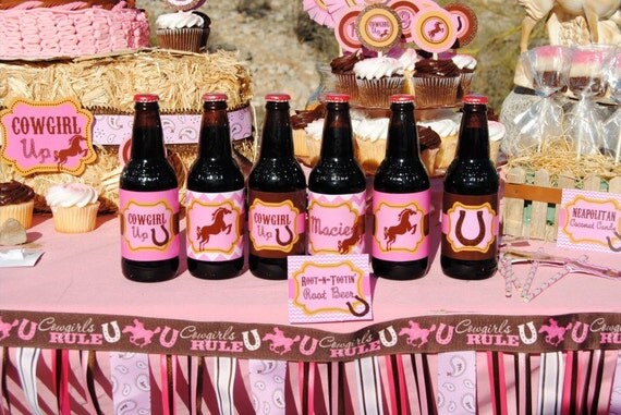 AZ COWGIRL - BOTTLE Labels - Girl Horse Birthday Party - Pink Horse Party - Western - Ranch - Cowboy - Rodeo - Baby Shower - Krown Kreations Il_570xn
