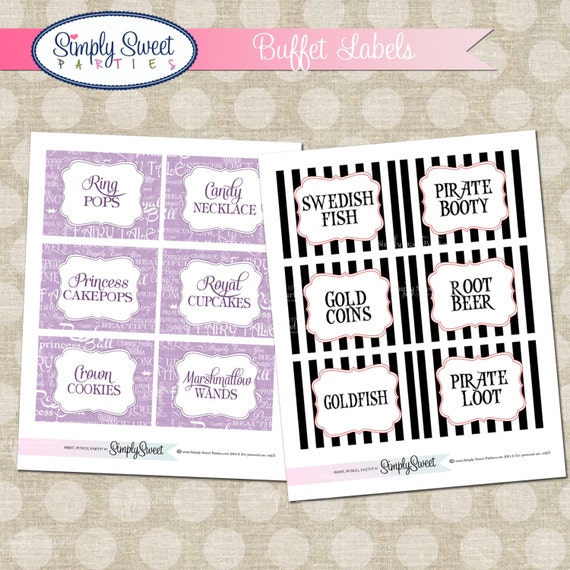 Pirate and Princess Birthday Party Buffet Labels Printable PDF files Il_570xn