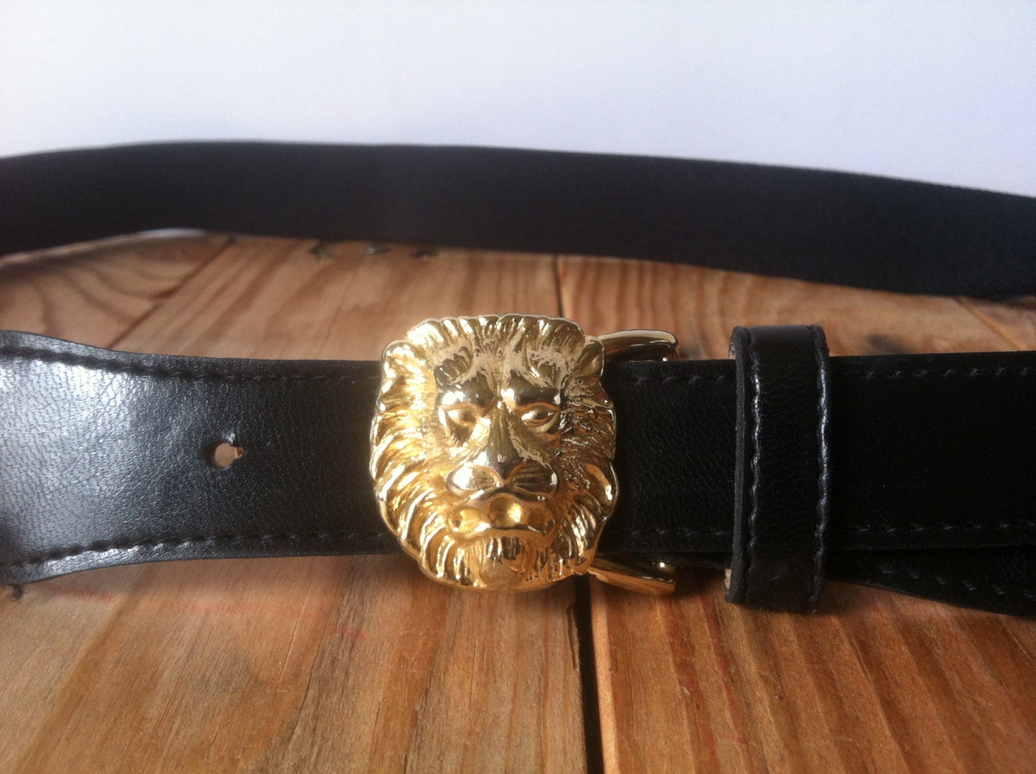 Gold Lion Head Belt Genuine Leather and Black Elastic Belt