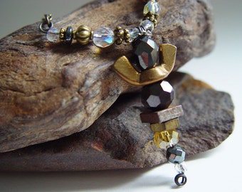 Antique Bronze, Golden Yellow and Gun Metal Iridescent Beaded Wingnut Angel Necklace