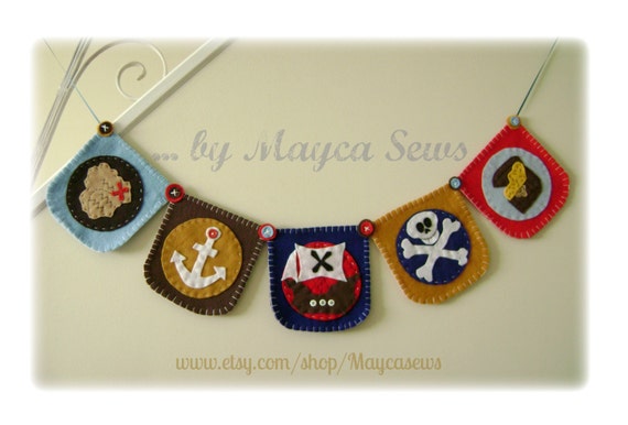 Pirate Bunting. Nursery Art. Baby Shower. Felt. Eco-Friendly. Reusable. Photo prop. READY TO SHIP.