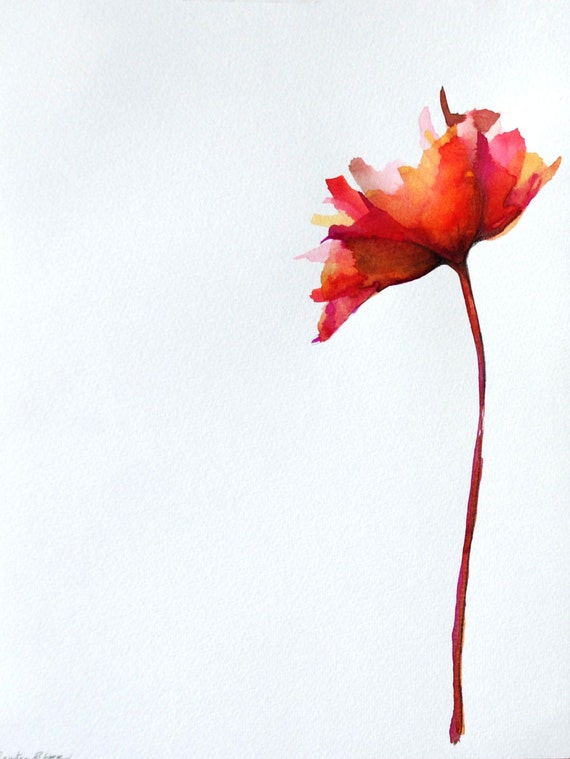 Original flower drawing on paper Ink wash color 