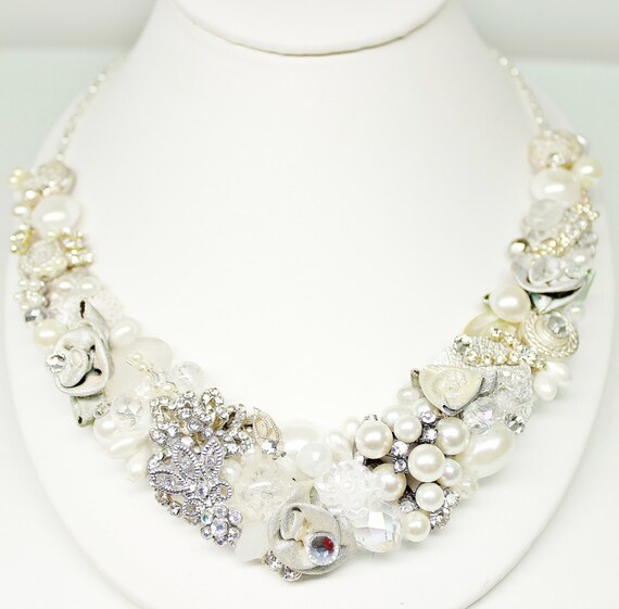 Pearl & Rhinestone Bridal Bib Necklace Bridal by BrassBoheme