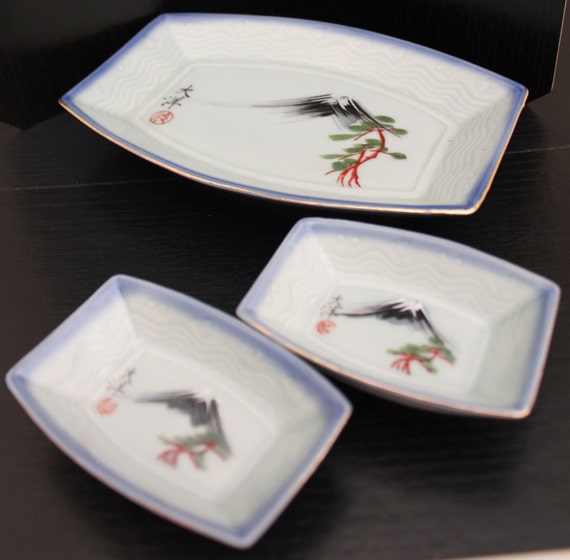Items similar to Vintage Japanese Sushi Plate Set of Three Light