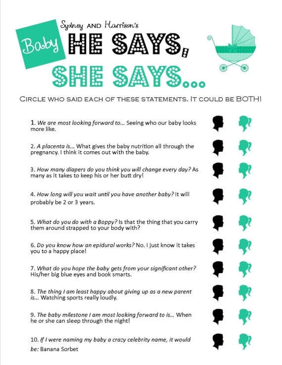 Items similar to He Says, She Says - Unique Printable Baby ...