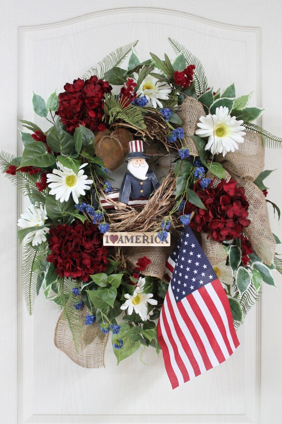Items similar to Patriotic Front Door Wreath, Uncle Sam / American Flag, Fourth Of July