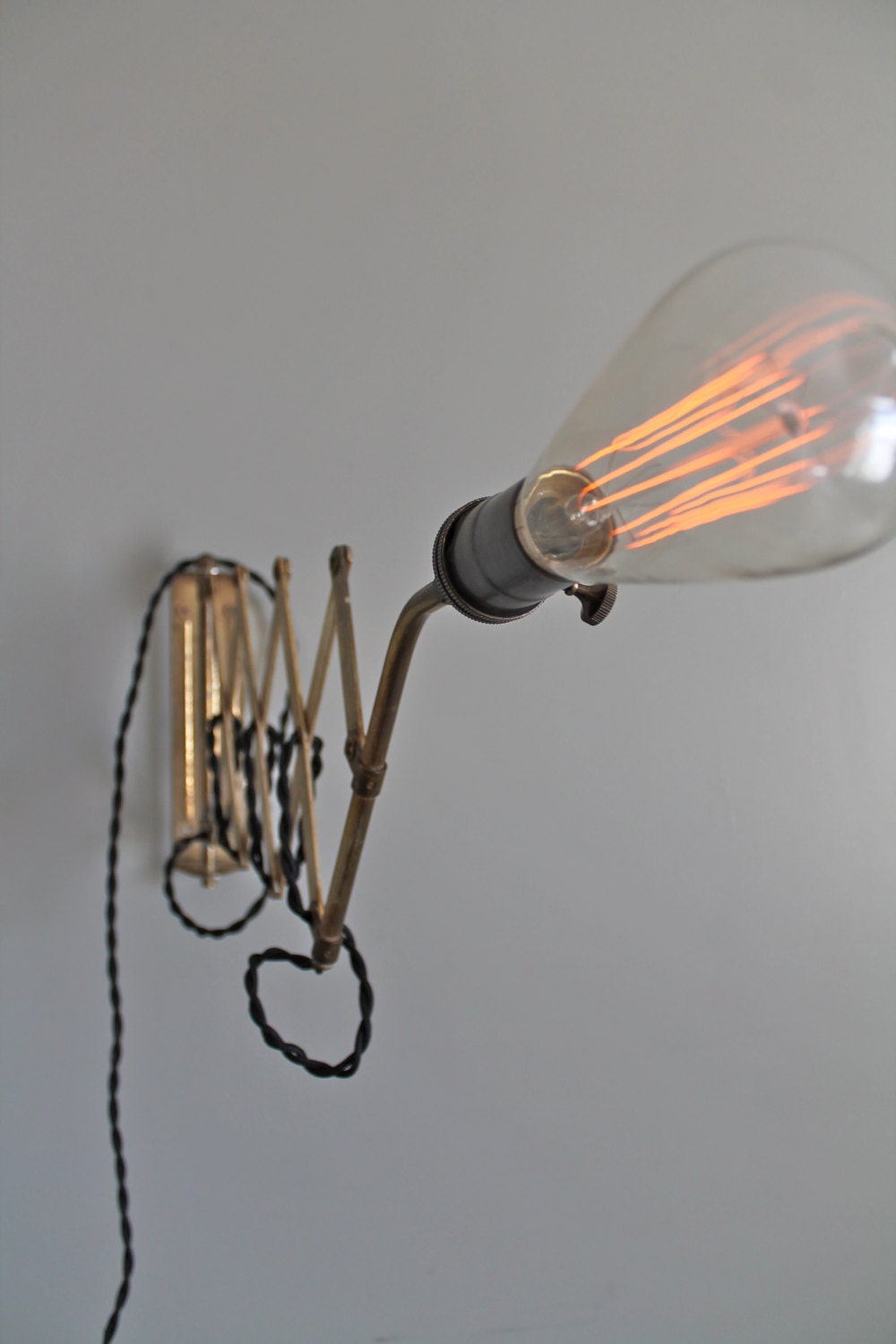 Vintage Industrial Scissor Lamp with Minimalist Edison Light