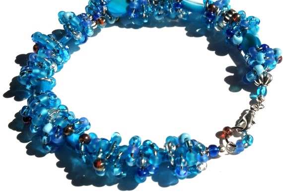 Ocean Blue Anklet, Seedbead, Mother of Pearl