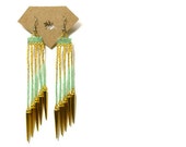 Handmade Mint Green and Gold Spike Dangle Peyote Earrings, Jewelry Gift