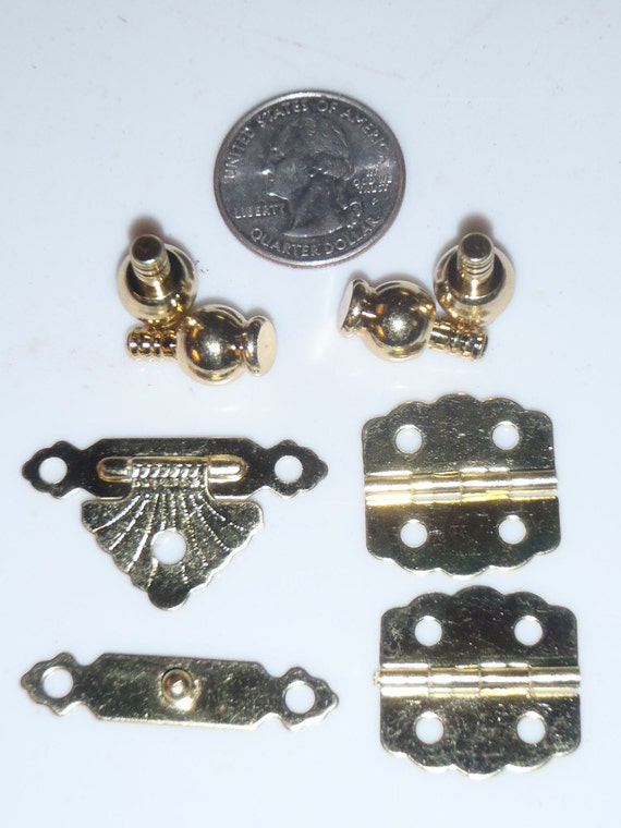 Box or Humidor Hardware Hinges Latch & Feet Bright Brass
