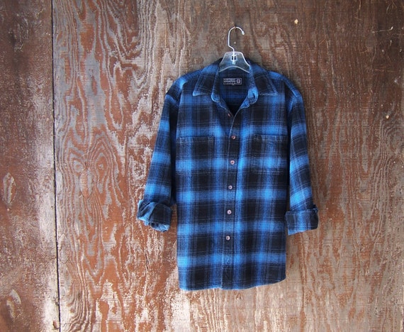 Black and blue plaid shirt extra heavy flannel oxford shirt