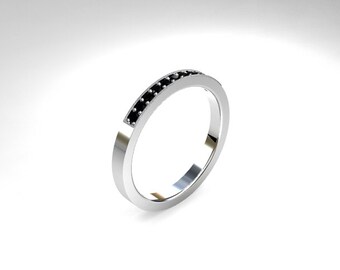 Black Diamond ring, white gold, micro pave, milgrain, thin diamond band, wedding band, black wedding ring, nickel free, black diamond