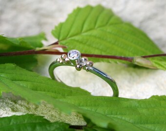 Bague de fiançailles mariage, diamant champagne éthique naturel, gouttes d’or rose, bande en argent sterling, or 9 carats, personnalisé à la main au Royaume-Uni