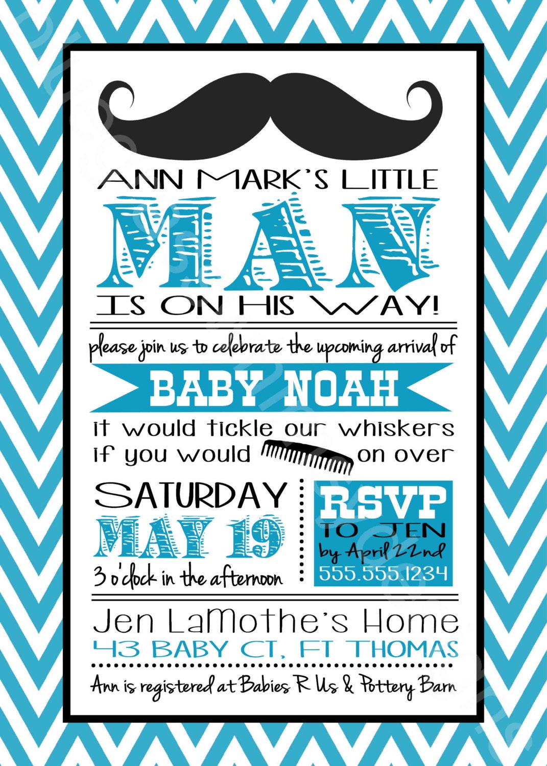 Mustache Little Man Baby Shower Invitation for a Baby Boy