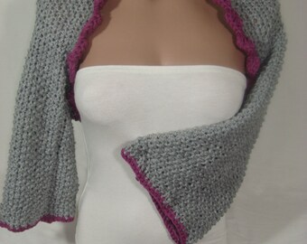 Hand knitted crocheted (Light Gray, Purple) short sleeve bolero shrug by Arzu's Style