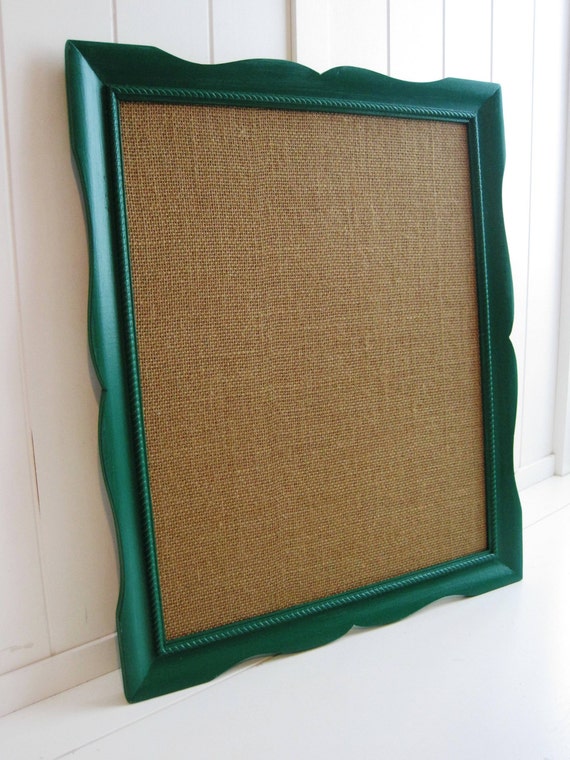Emerald Green Burlap Memo Board / Bulletin Board / Vintage