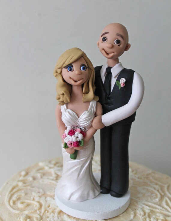 Couple Wedding Cake Toppers Polymer Clay Cake by CherryRedToppers