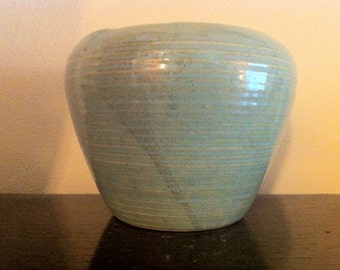 Zanesville Stoneage Modern Architectural Pottery Vase, Impressive Stoneware Vase, Green Homespun, American Art Pottery, Horizontal Rings