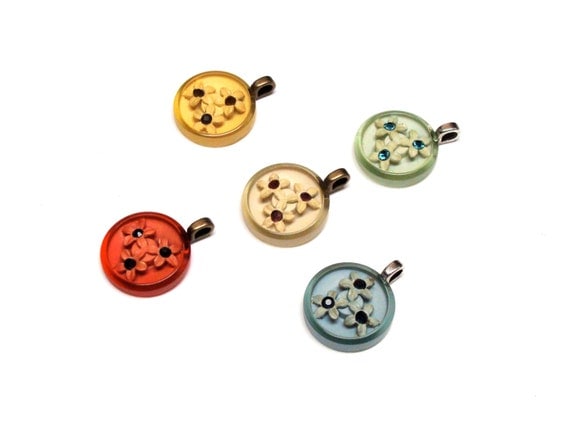 multi color gift set of necklace pendant charms with flower baskets