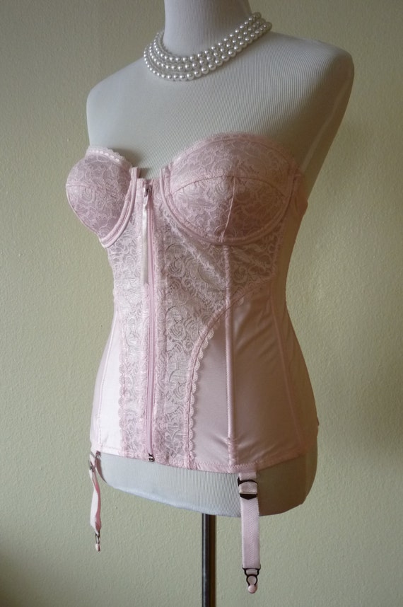 Vtg Pinup Girl Pink Lace Bustier with Garters by MunequitaVintage