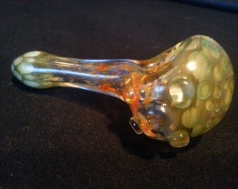 Glass pipe -Sparkly Earthy Green Honeycomb and glass frit, high quality heavy and thick borosilicate glass tobacco pipe with magnifying lens