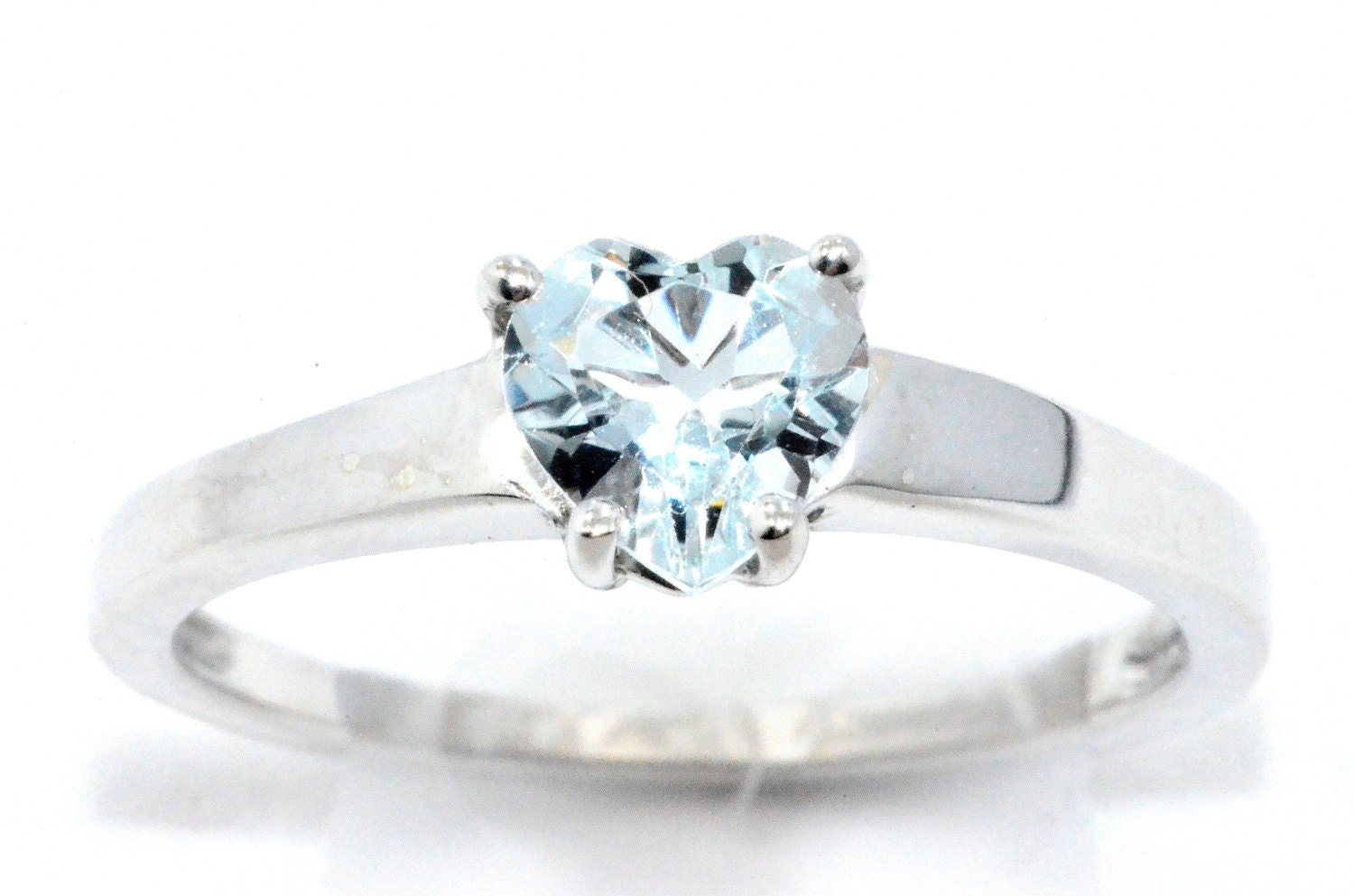 1 Carat Genuine Aquamarine Heart Ring .925 Sterling Silver