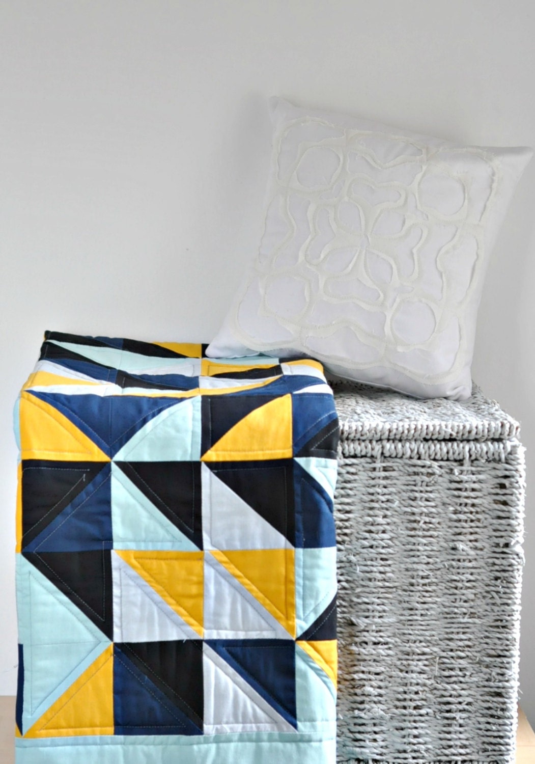 Quilt Baby Crib Quilt Blue Black and Yellow Geometric