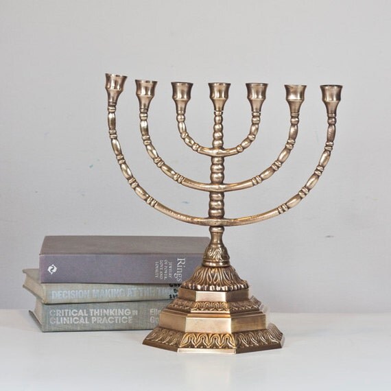 Vintage Brass Menorah Judaica Seven Candles Menorah