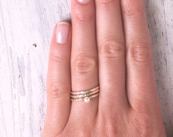 Thin gold ring, stacking rings,pearl ring,set of gold rings,swarovsky ring,knuckle rings, hammered ring, tiny ring, gold knuckle rings -603