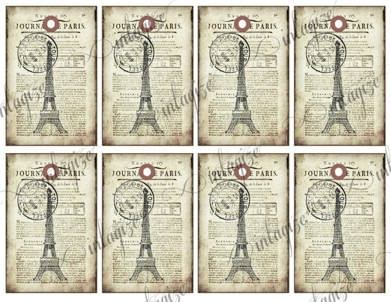 Items similar to Printable Vintage French-Paris Newsprint &amp; Eiffel ...