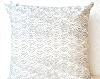 throw pillow designer pillow cover with silver embroidery japanese sashiko cushion cover decorative - White Decorative Pillows throw pillow designer pillow cover with silver embroidery japanese sashiko cushion cover decorative - White Decorative Pillows