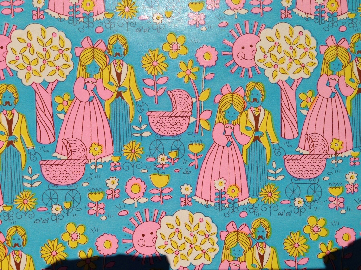 Vintage Gift Wrapping Paper Baby Shower New Baby Pink Blue