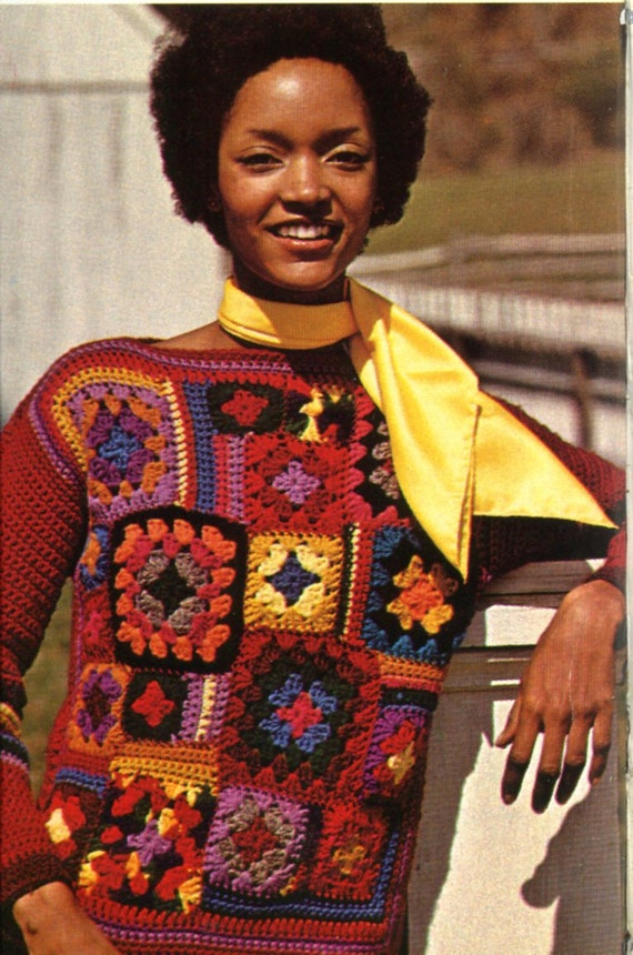 1970 s Granny Squares Pullover Sweater  Crochet Pattern