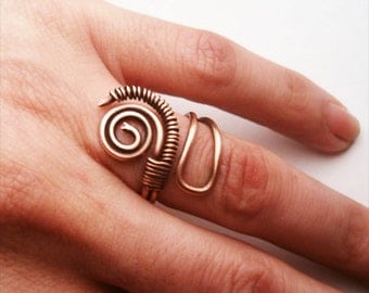 Wire Wrapped Adjustable Copper Ring - wire wrapped ring handmade