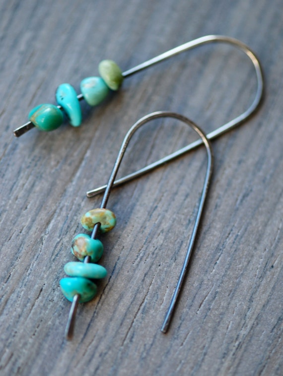 turquoise earrings in oxidized silver. handmade earrings.