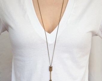Arrow necklace: THE ARCHER in Bronze // Large Antique Bronze Arrow Pendant // Layered necklace // Extra Long necklaces // Bohemian Fringe