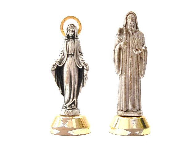 Metal Saint Statue Religious Figurines Vintage Saint